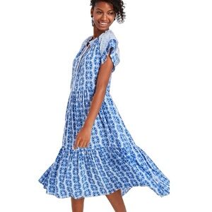 Vineyard Vines Watercolor Geo Print Coastal Midi Dress 2Q010505, Newport Blue S